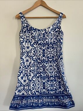 Nine West Navy and White Tile-Print Mini Dress